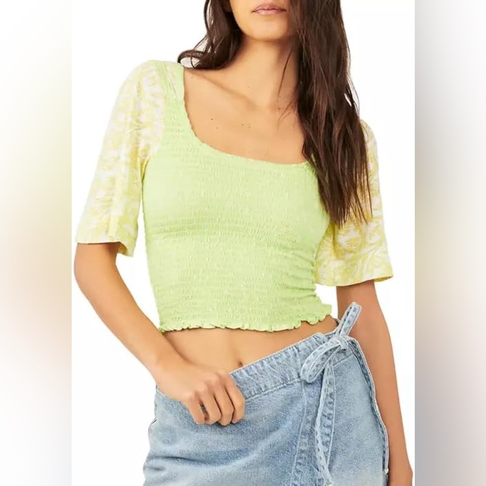 Free People Scrunched Marigold Tee in Key Lime
